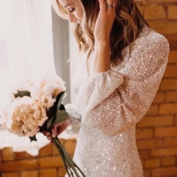 NWT BHLDN Goldie Dress Mini White Long Sleeve - Picture 6 of 11